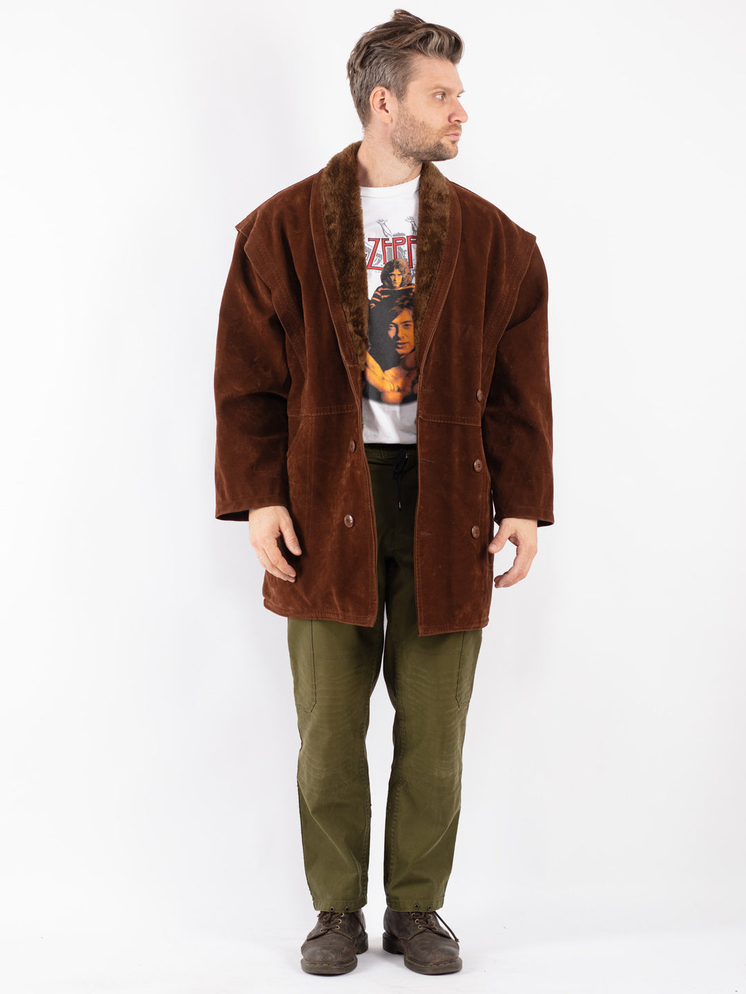 Vintage Men Faux Sheepskin Coat in Brown