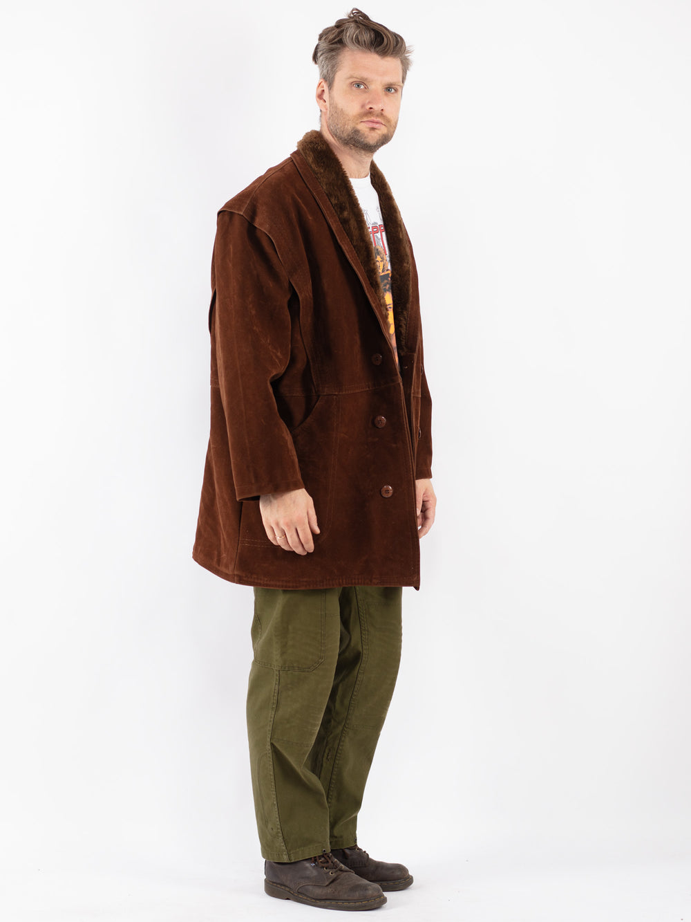 Vintage Men Faux Sheepskin Coat in Brown