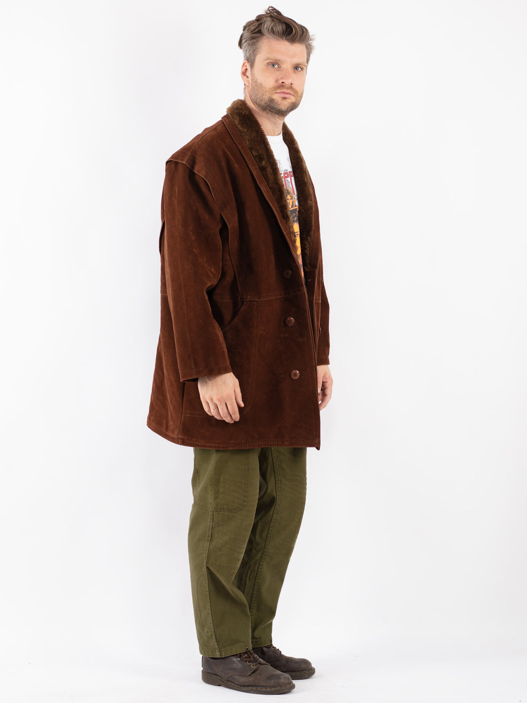 Vintage Men Faux Sheepskin Coat in Brown
