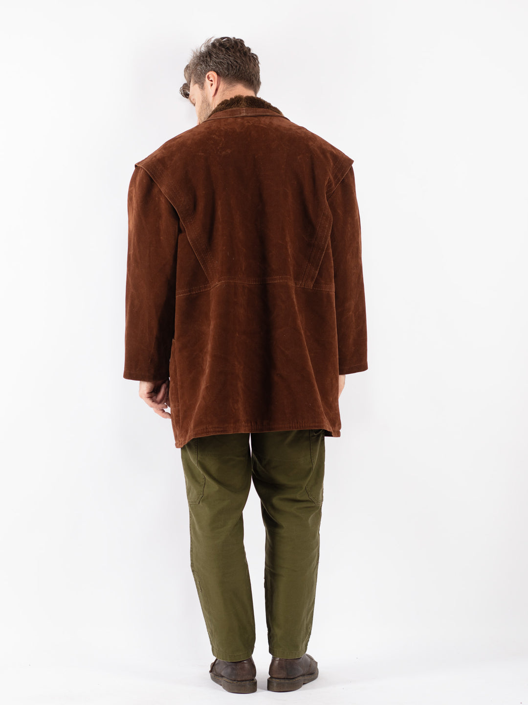 Vintage Men Faux Sheepskin Coat in Brown