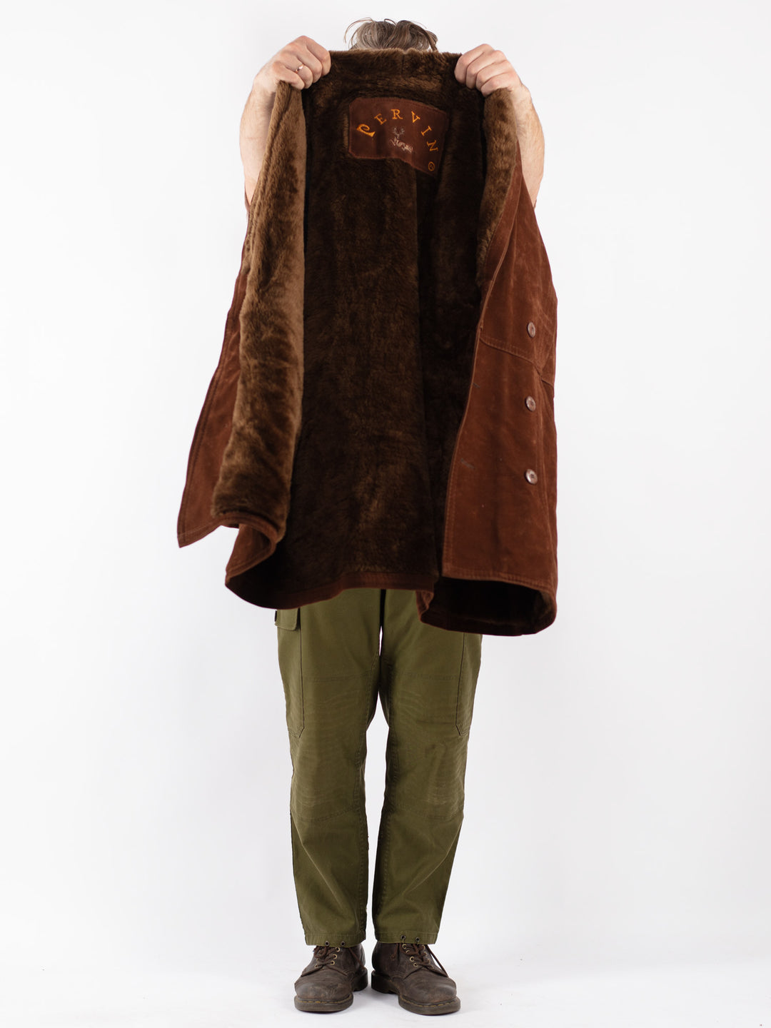 Vintage Men Faux Sheepskin Coat in Brown