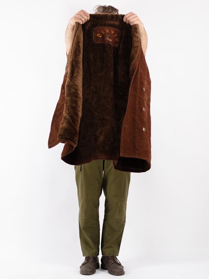 Vintage Men Faux Sheepskin Coat in Brown