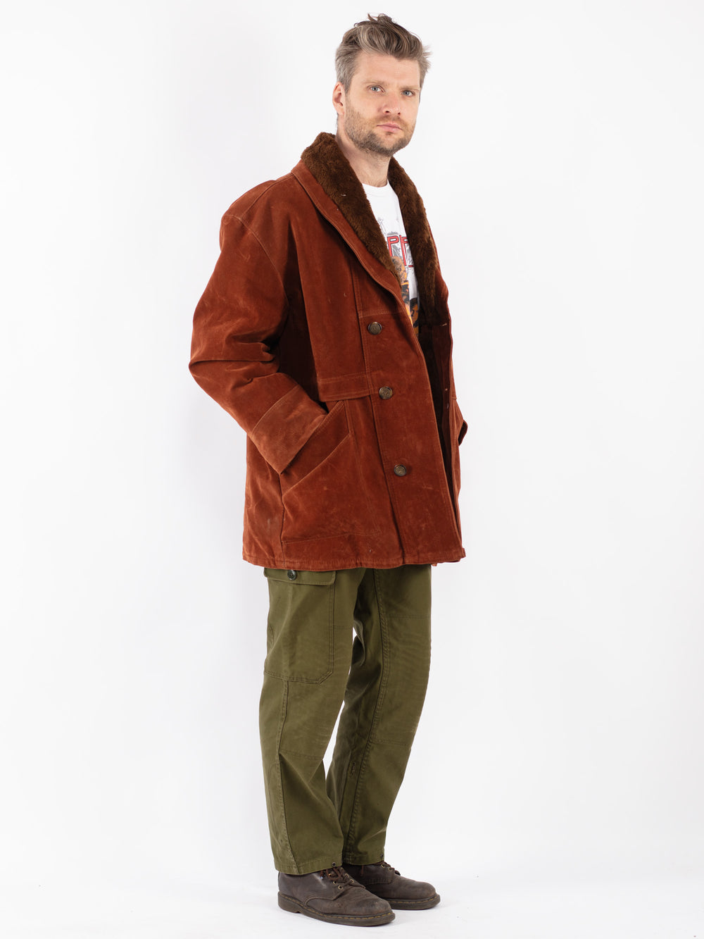 Vintage Men Faux Sheepskin Coat in