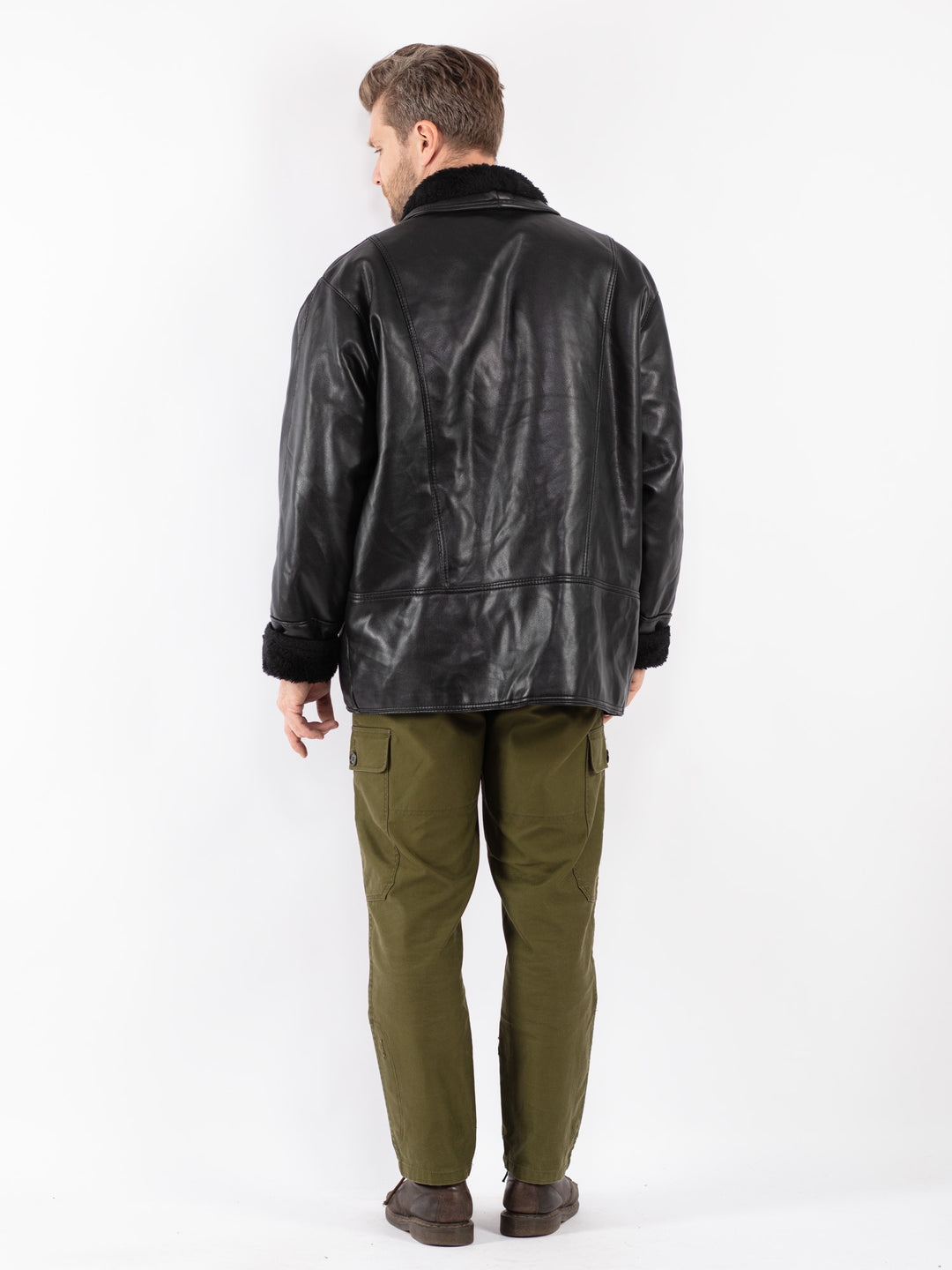 Vintage Men Faux Sheepskin Coat in Black