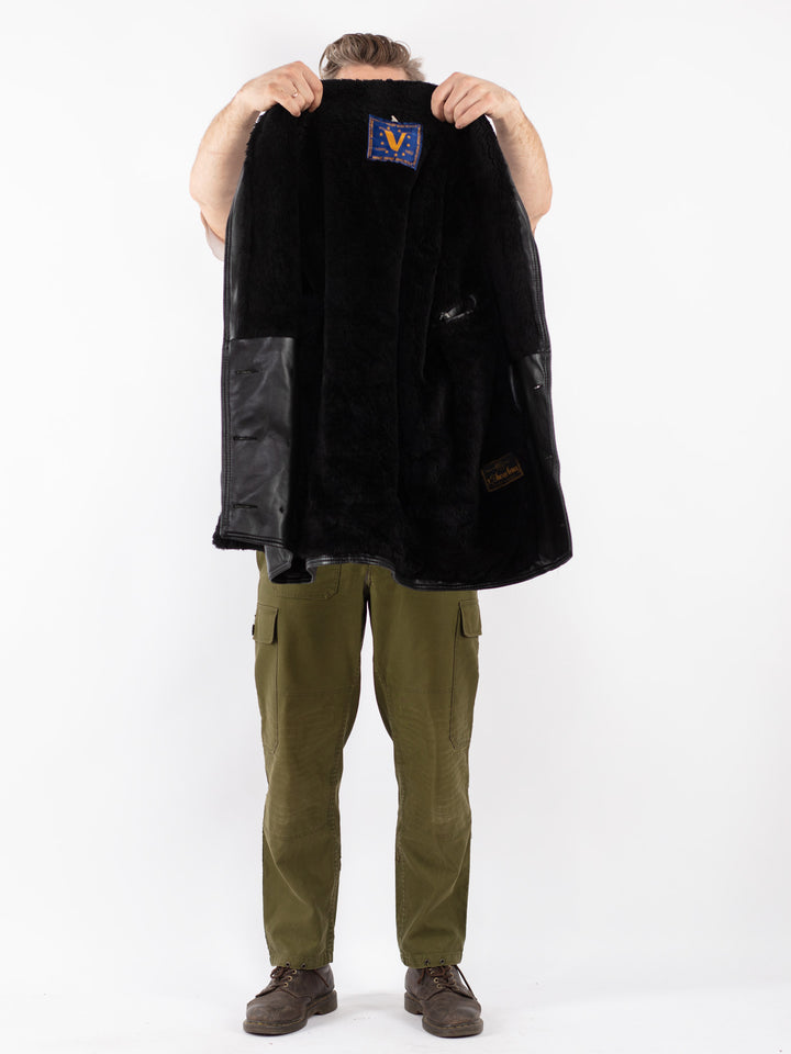 Vintage Men Faux Sheepskin Coat in Black