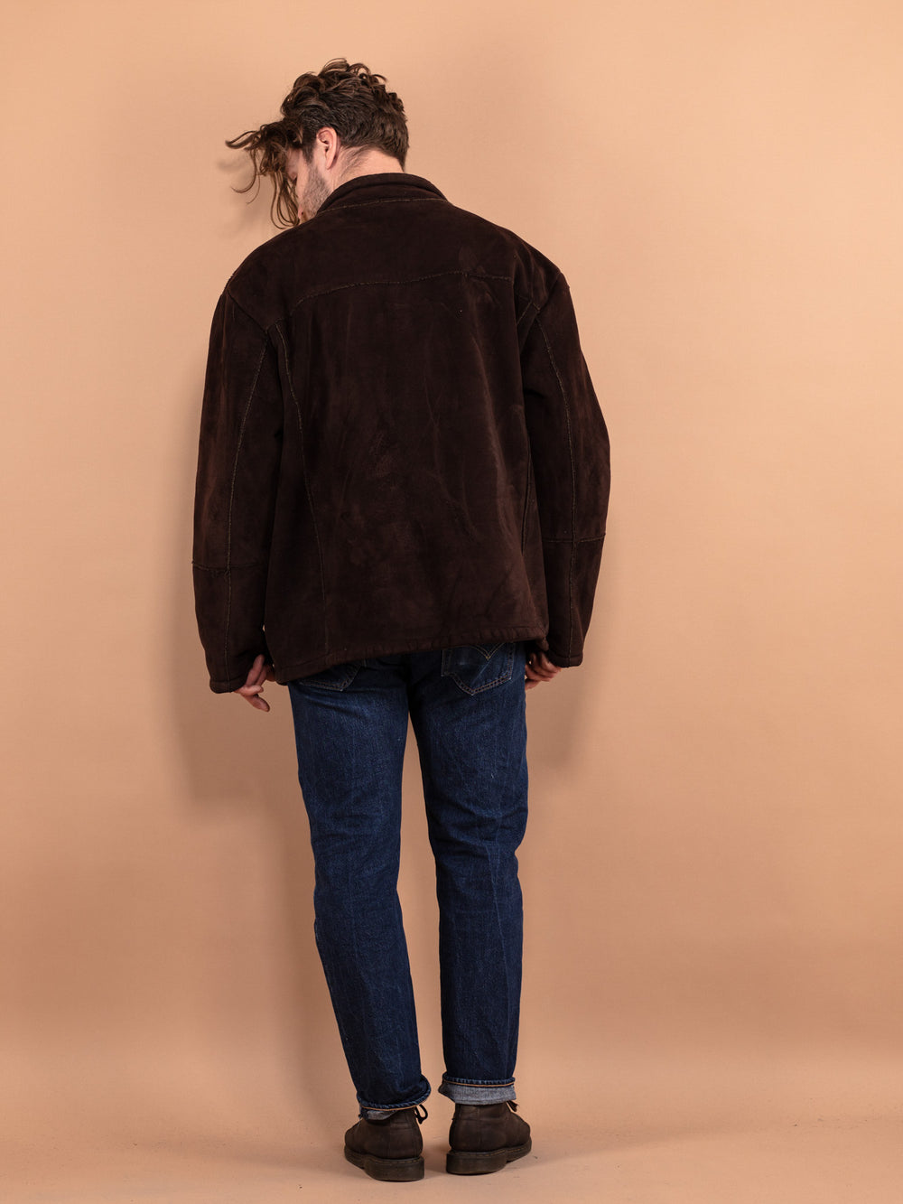 Vintage 90's Men Faux Sheepskin Jacket in Brown - NorthernGrip