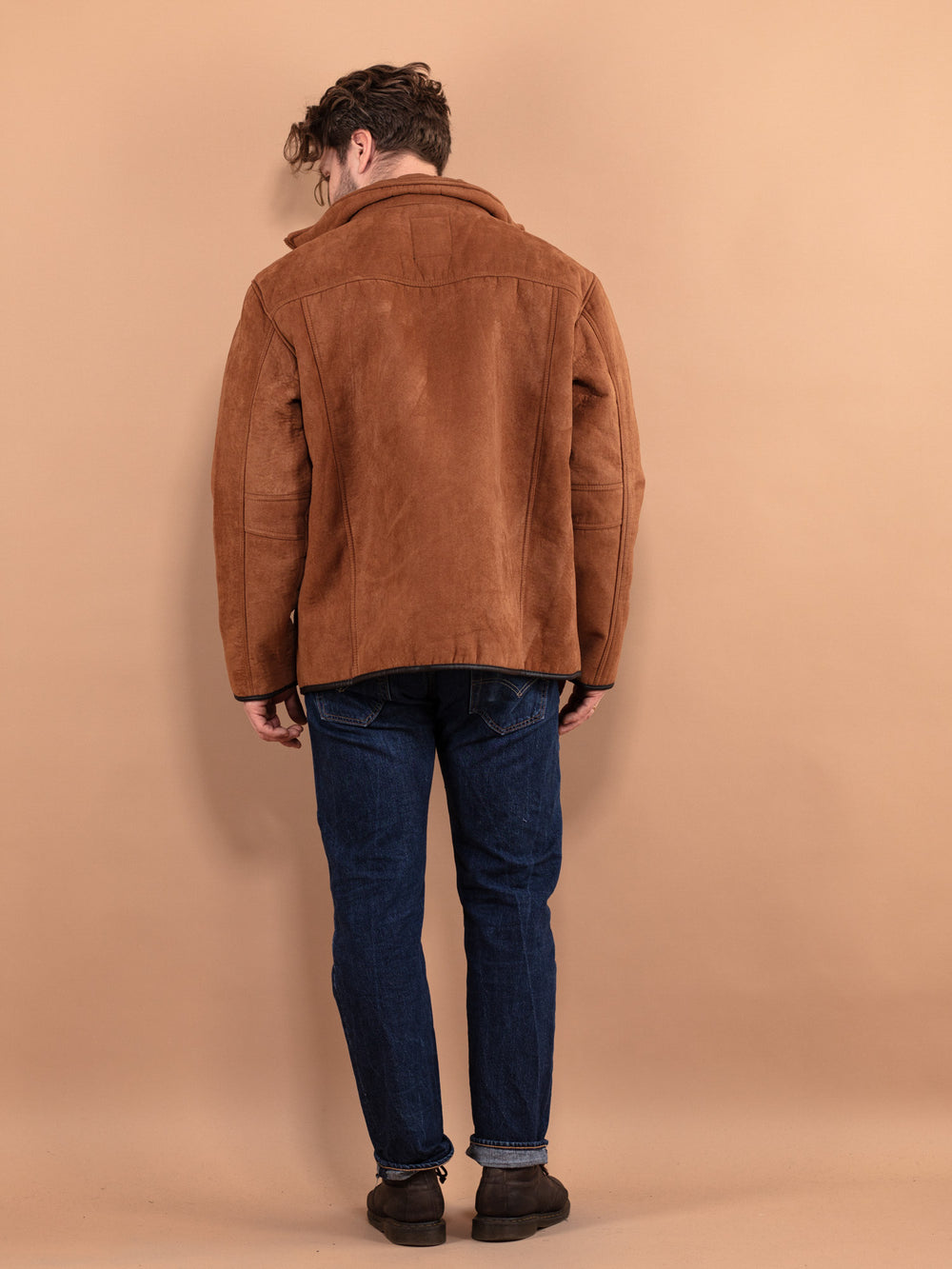 Vintage 90's Men Faux Sheepskin Jacket in Brown - NorthernGrip