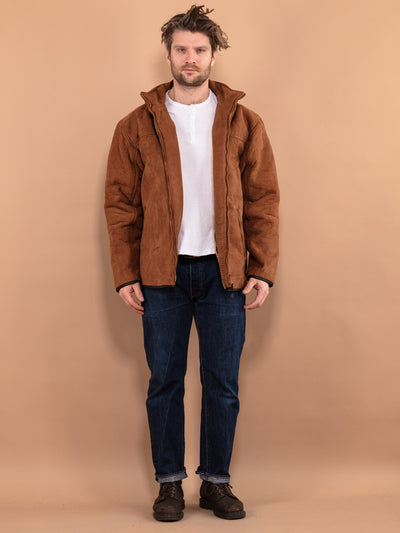 Faux Sheepskin Jacket, Men size XL Spring Jacket, Western Cowboy Outerwear, Faux Shearling Jacket, Retro Jacket, Brown Sherpa Jacket 90's