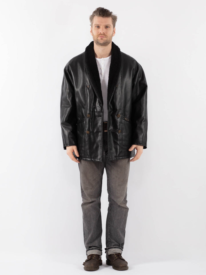 Vintage 90's Men Faux Sheepskin Jacket in BlackZ1108