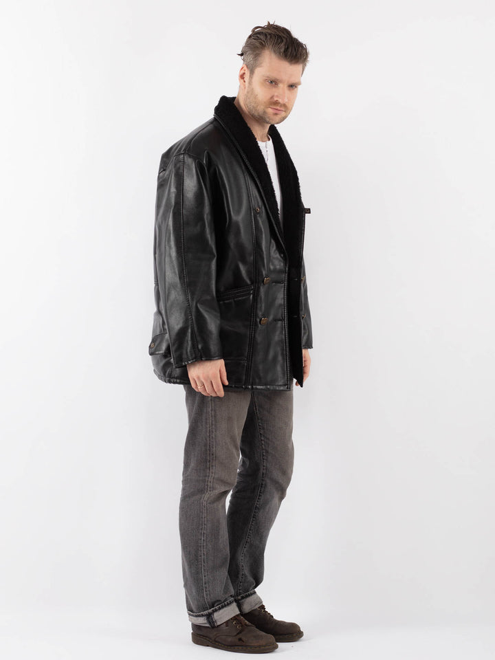 Vintage 90's Men Faux Sheepskin Jacket in BlackZ1108