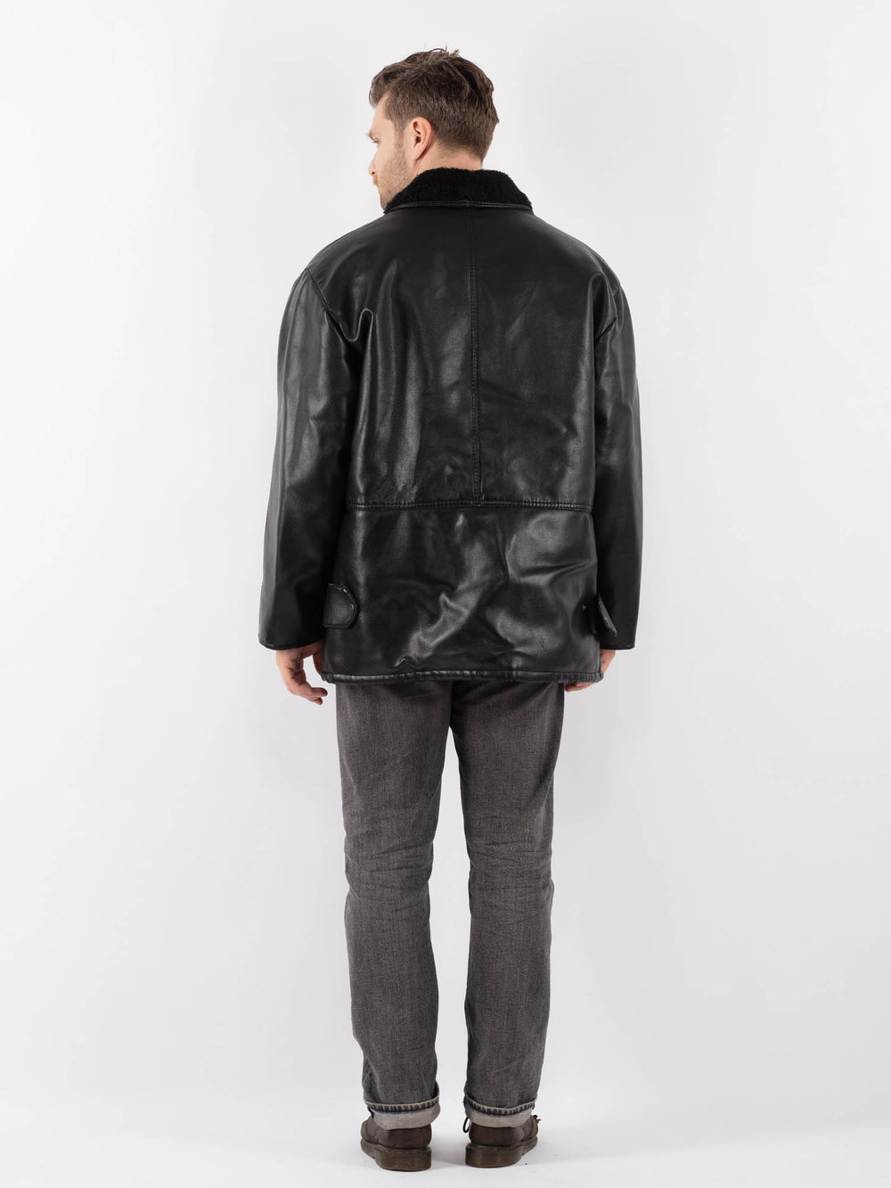 Vintage 90's Men Faux Sheepskin Jacket in BlackZ1108