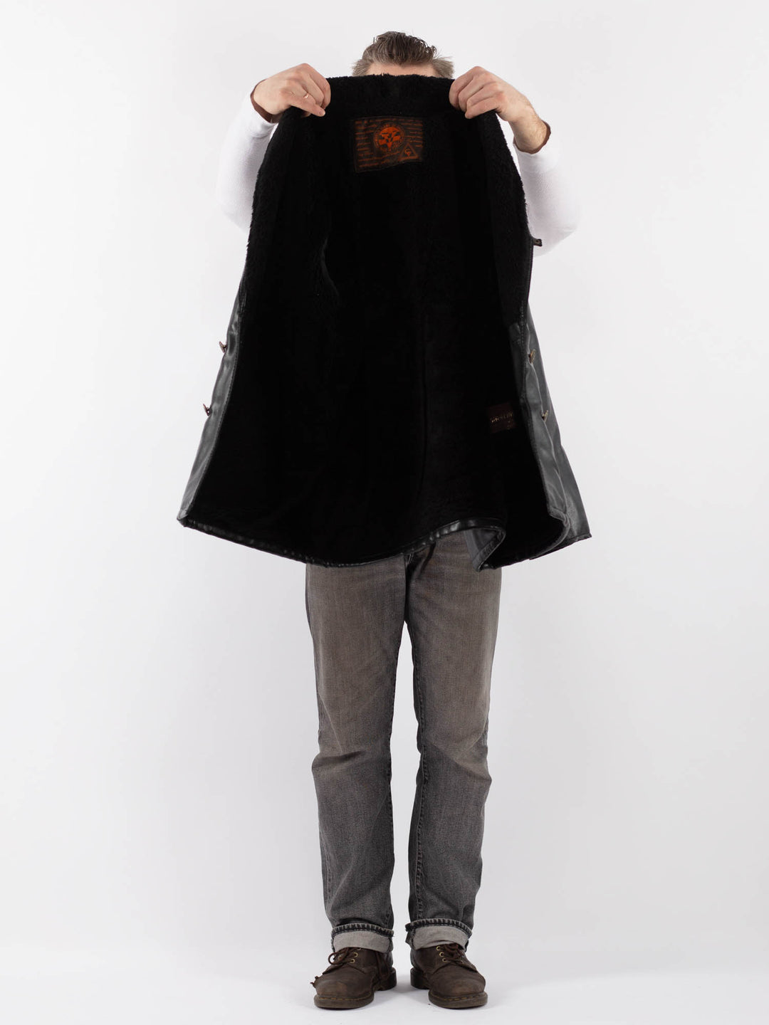 Vintage 90's Men Faux Sheepskin Jacket in BlackZ1108
