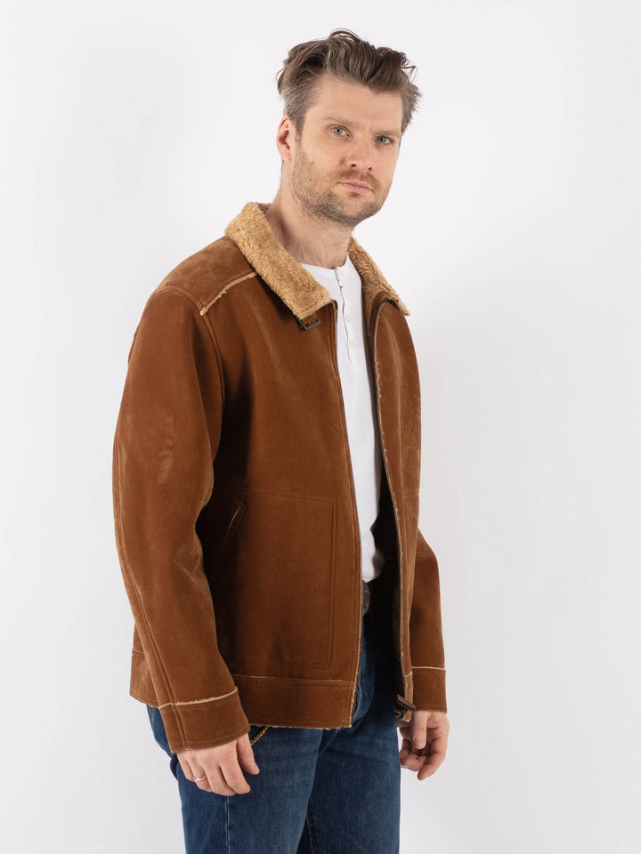 Vintage 90's Men Faux Sheepskin Jacket in BrownZ1176