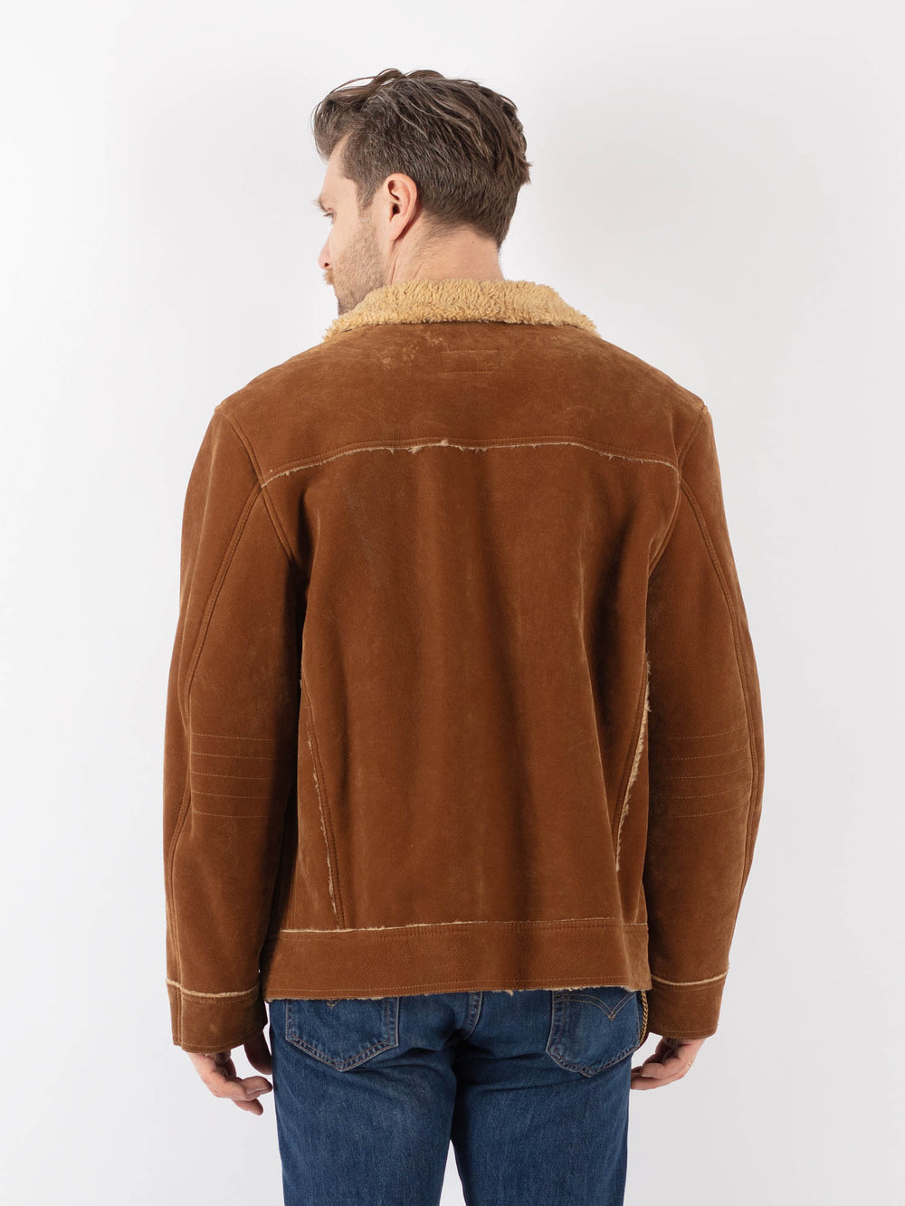 Vintage 90's Men Faux Sheepskin Jacket in BrownZ1176