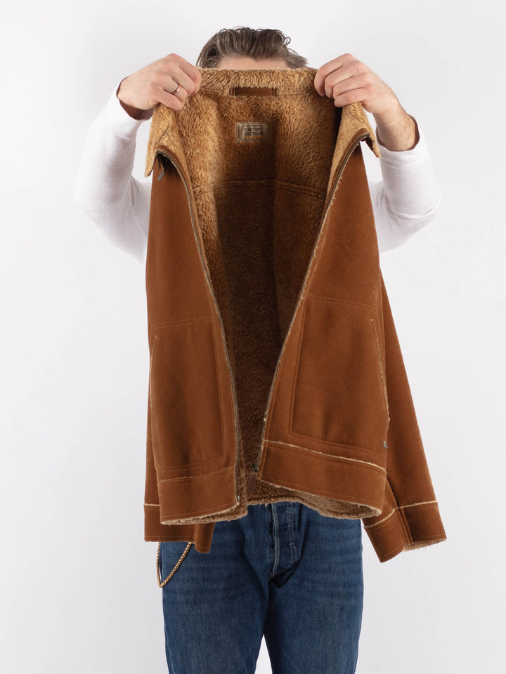 Vintage 90's Men Faux Sheepskin Jacket in BrownZ1176