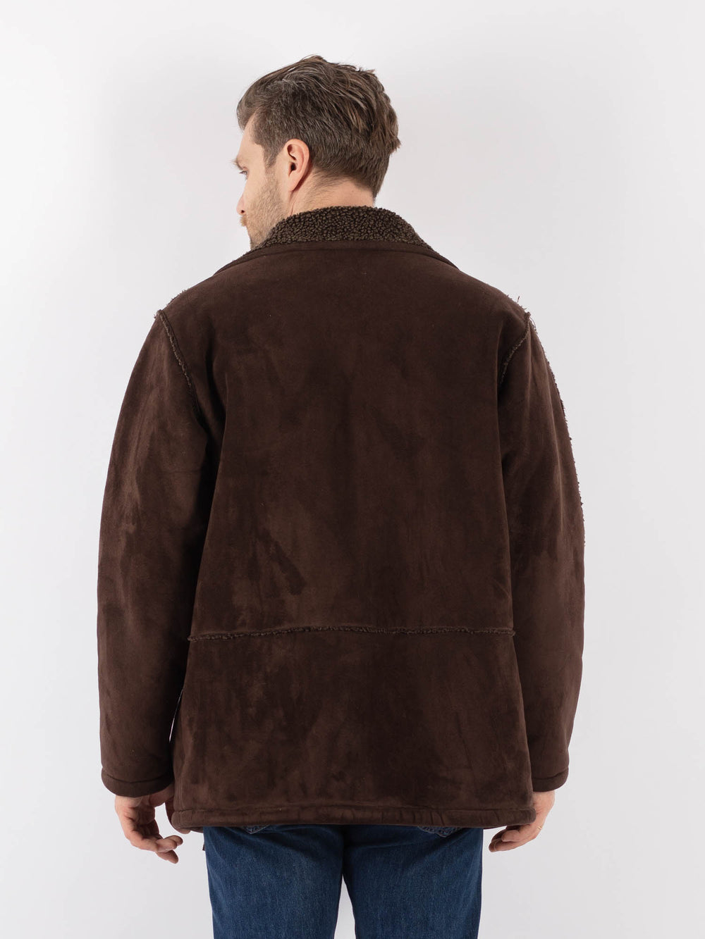 Vintage 90's Men Faux Sheepskin Jacket in BrownZ1182