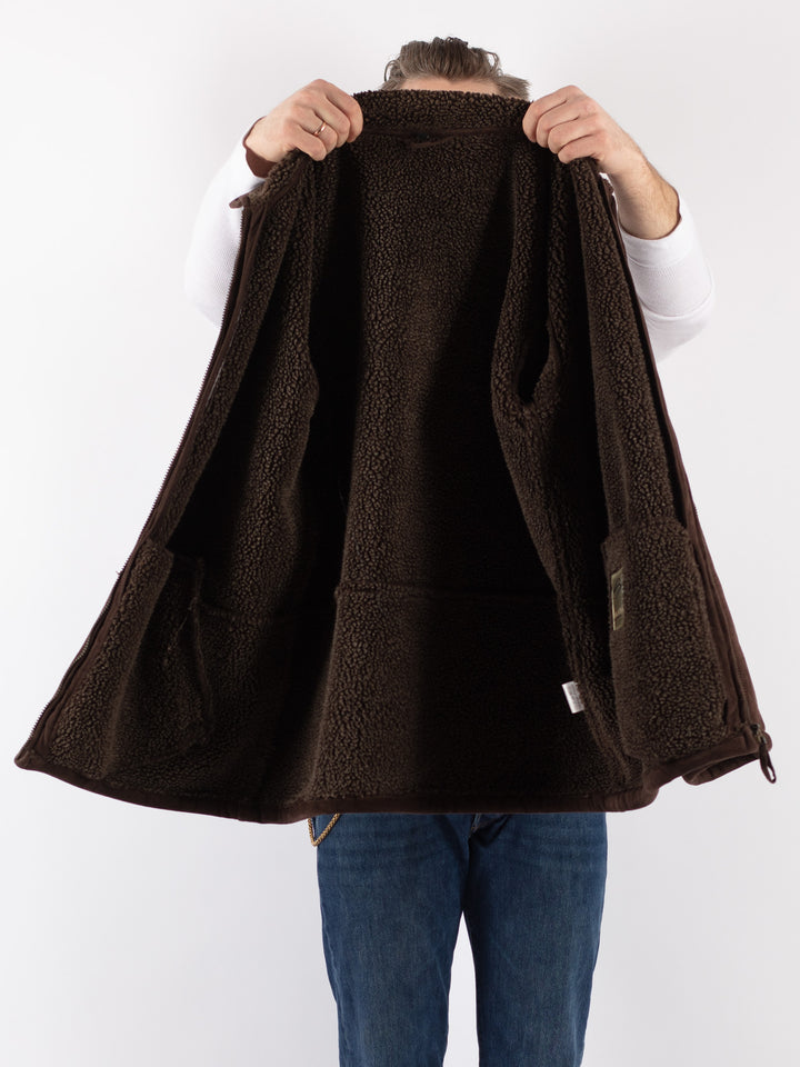 Vintage 90's Men Faux Sheepskin Jacket in BrownZ1182