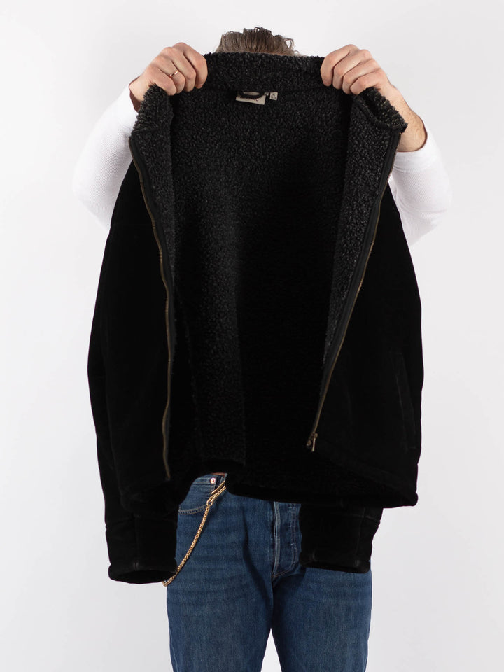 Vintage 90's Men Faux Sheepskin Jacket in BlackZ1184