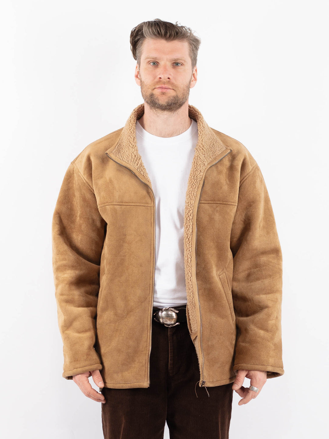 Vintage 90's Men Faux Sheepskin Jacket in BeigeZ1707