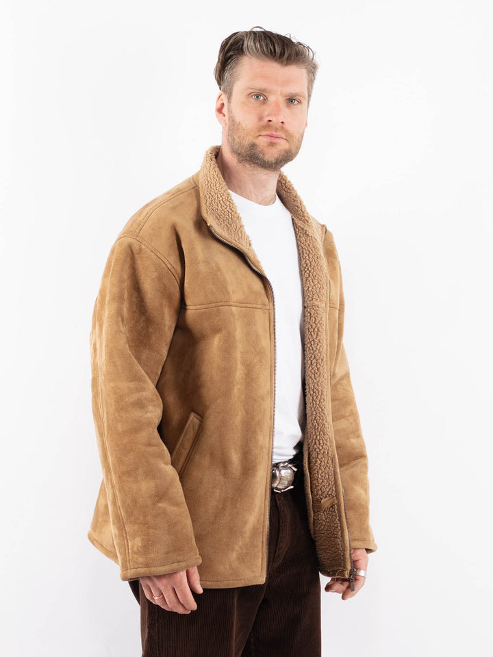 Vintage 90's Men Faux Sheepskin Jacket in BeigeZ1707
