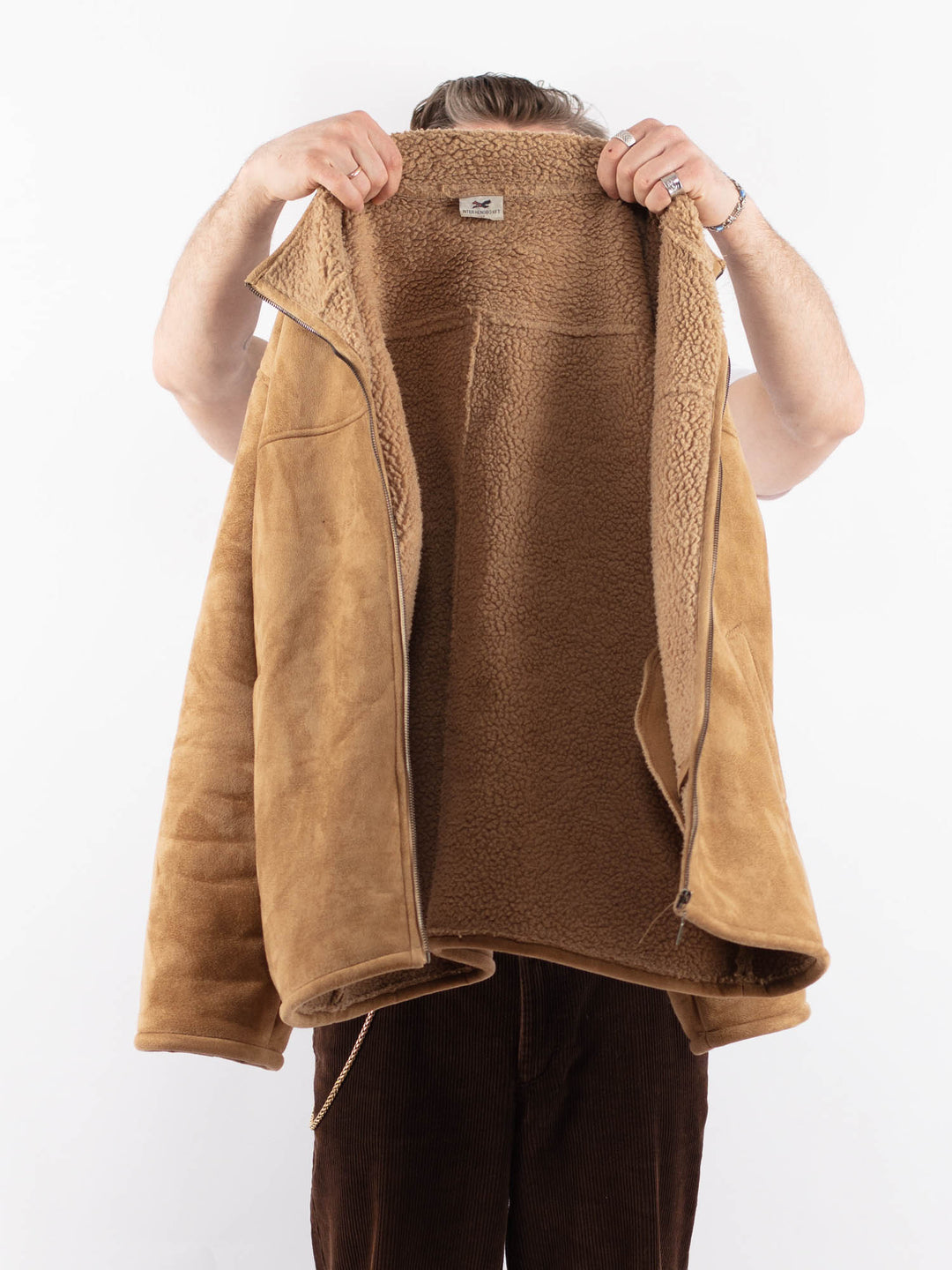 Vintage 90's Men Faux Sheepskin Jacket in BeigeZ1707