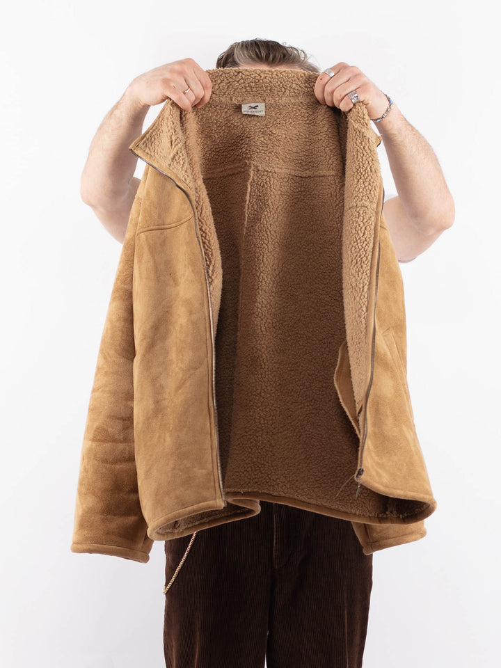Vintage 90's Men Faux Sheepskin Jacket in BeigeZ1707