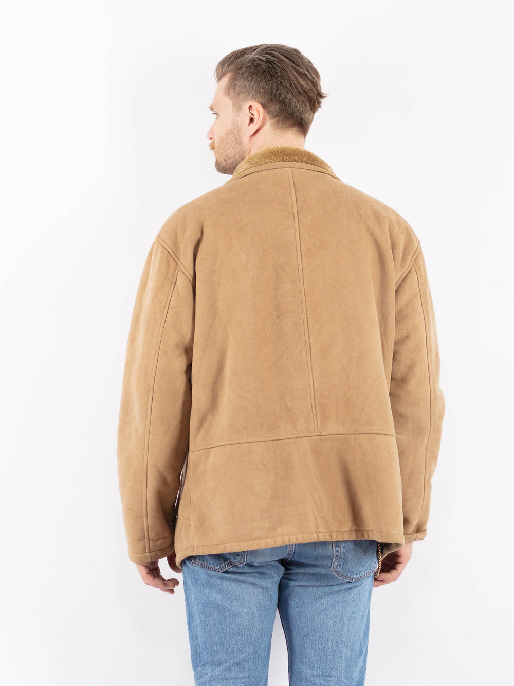 Vintage 00's Men Faux Sheepskin Jacket in BeigeZ1438