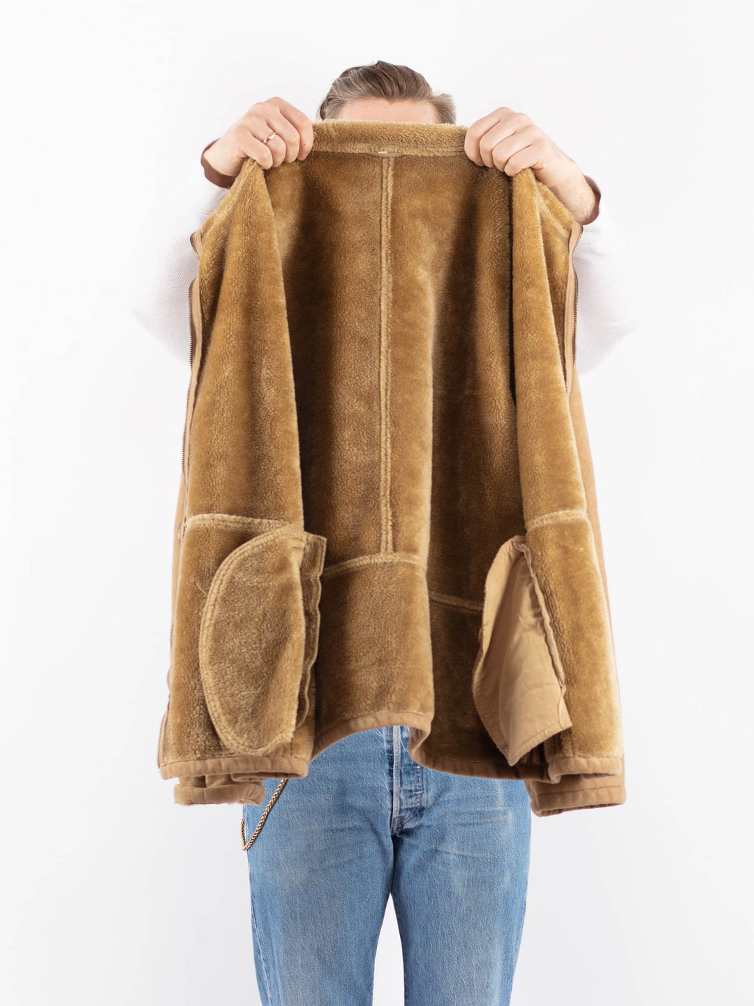 Vintage 00's Men Faux Sheepskin Jacket in BeigeZ1438