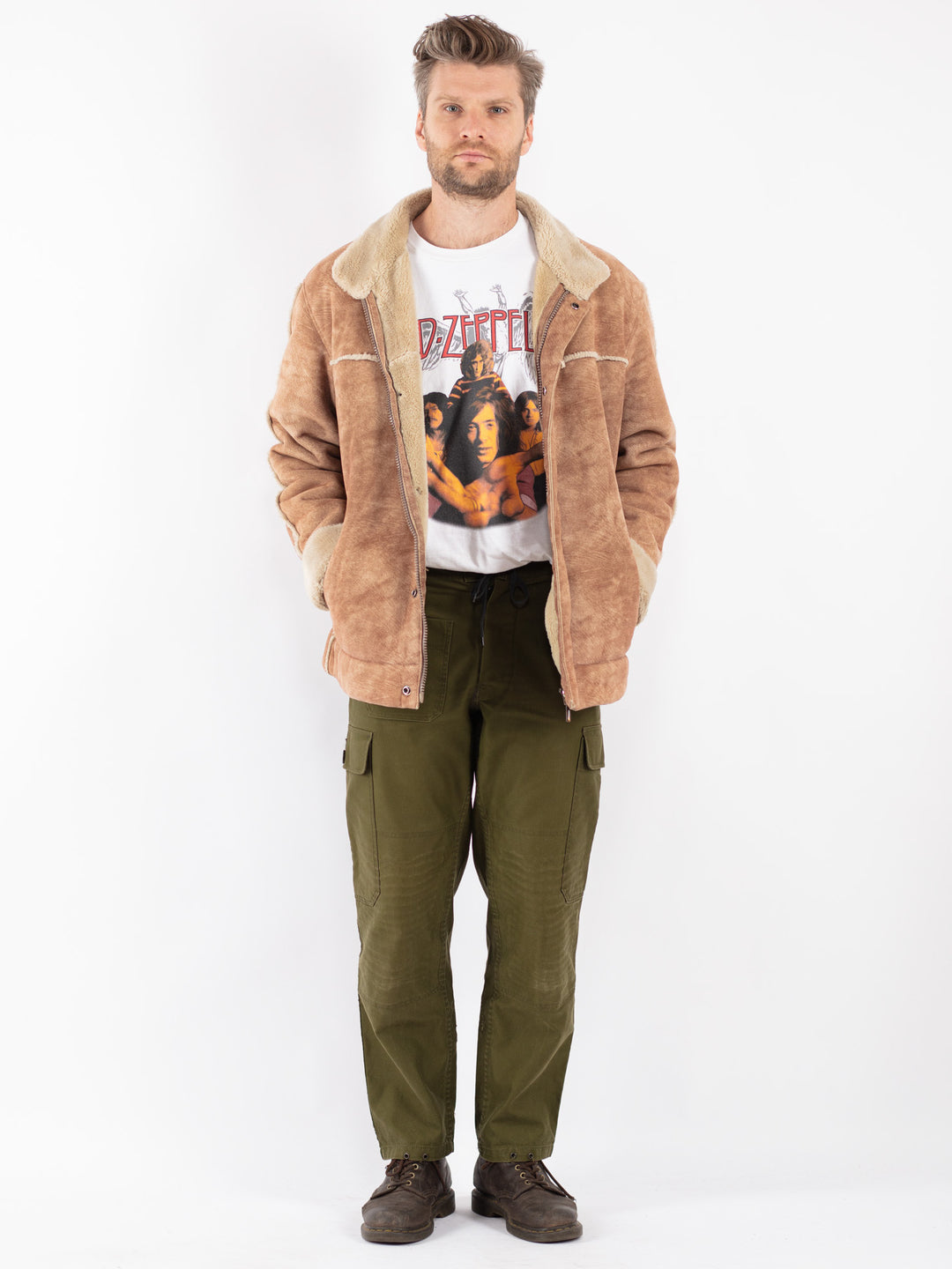 Vintage Men Faux Sheepskin Jacket in