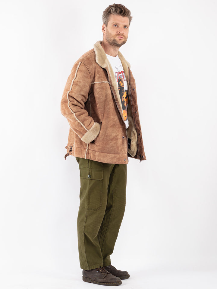 Vintage Men Faux Sheepskin Jacket in