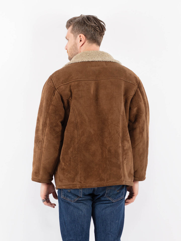 Vintage 90's Men Faux Sheepskin Jacket in BrownZ1552
