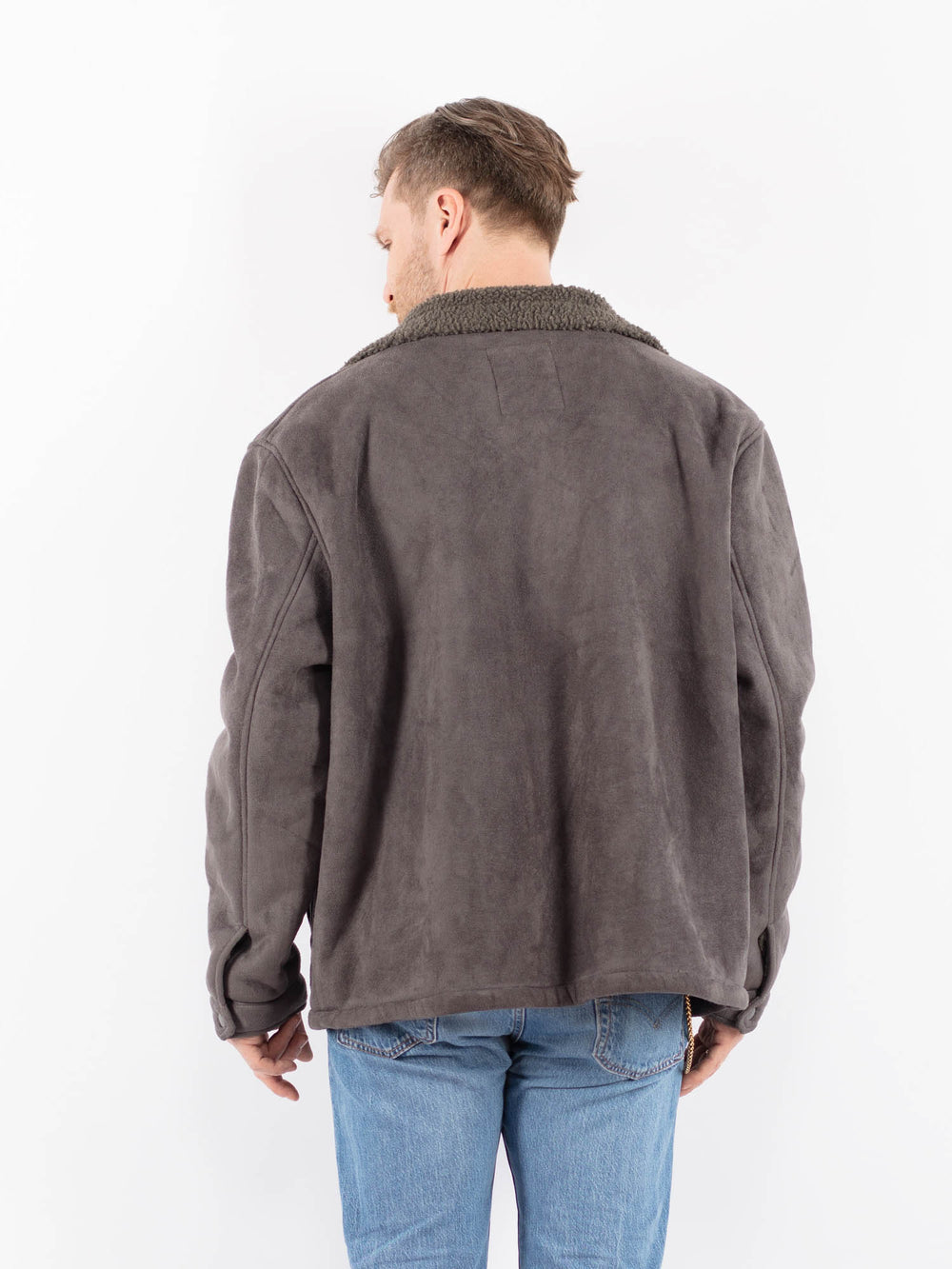 Vintage 00's Men Faux Sheepskin Jacket in GrayZ1443