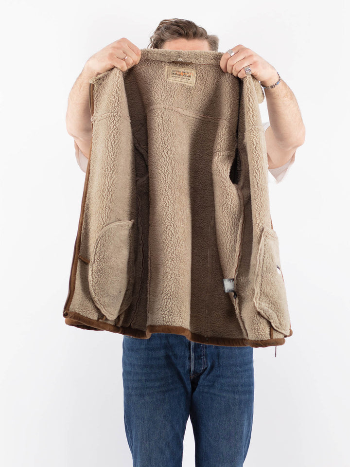 Vintage 90's Men Faux Sheepskin Jacket in BrownZ1552