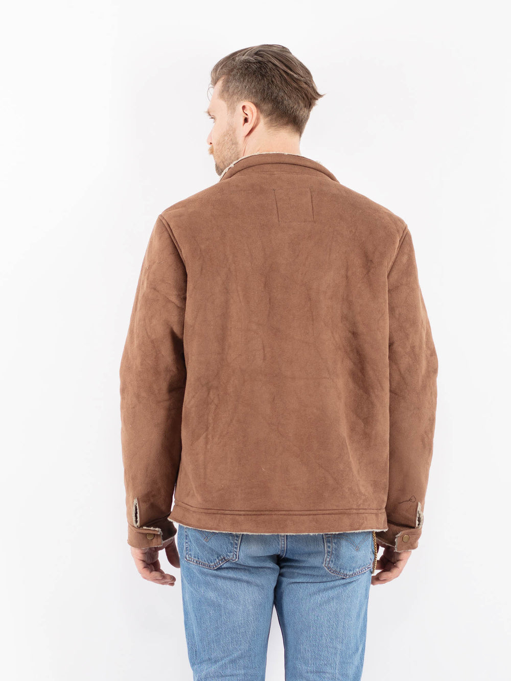 Vintage 00's Men Faux Sheepskin Jacket in BrownZ1445