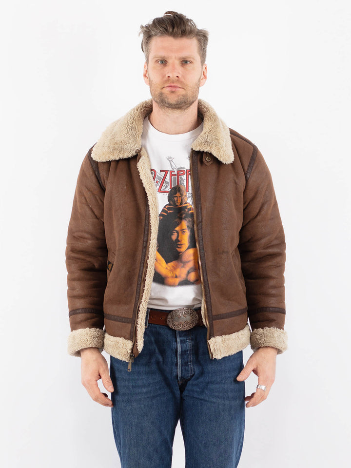 Vintage 00's Men Faux Sheepskin Jacket in BrownZ1558