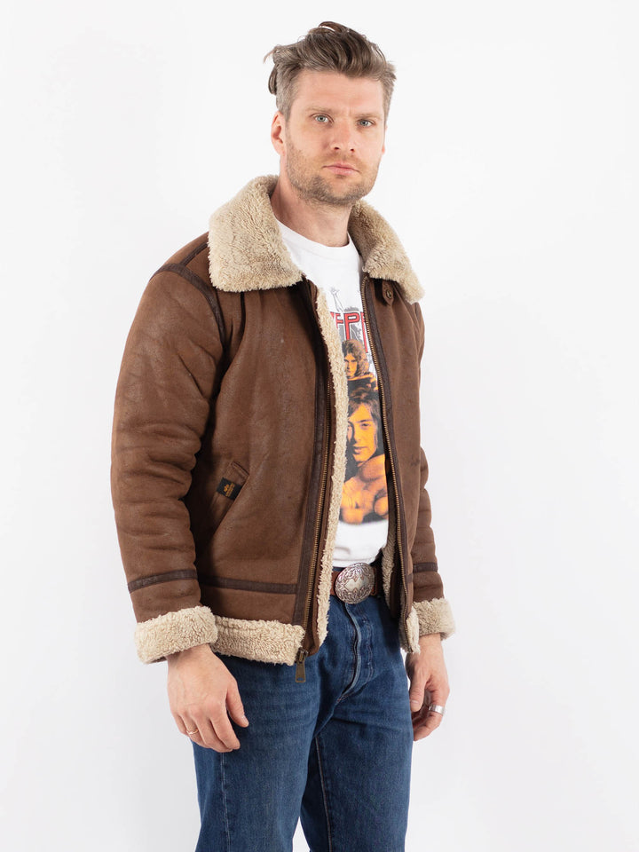 Vintage 00's Men Faux Sheepskin Jacket in BrownZ1558