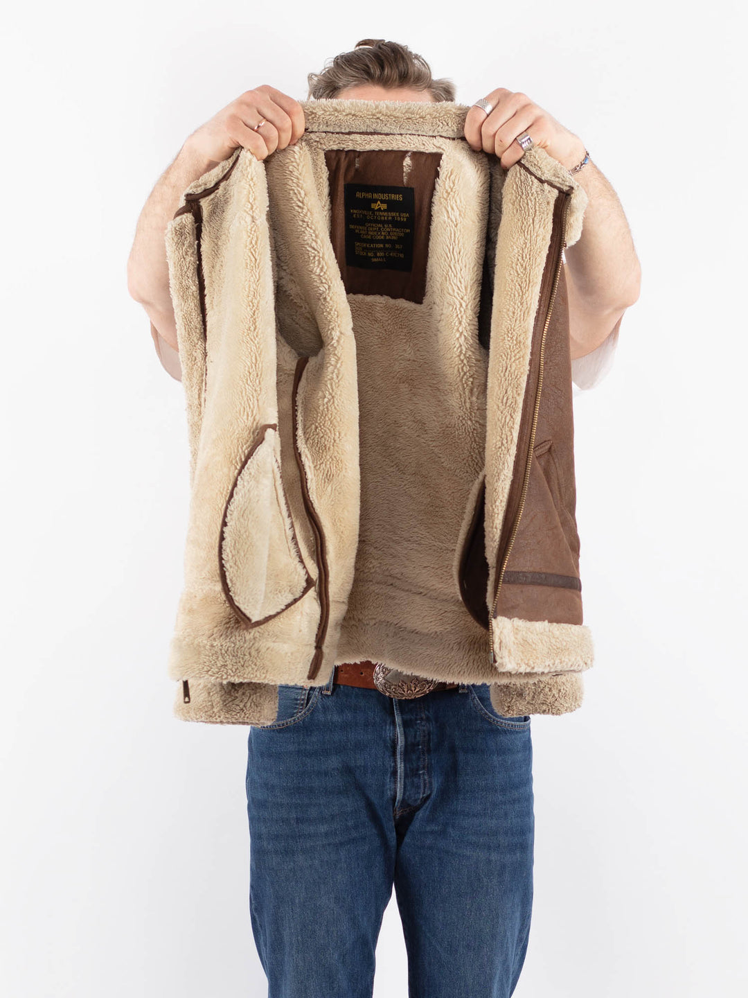 Vintage 00's Men Faux Sheepskin Jacket in BrownZ1558
