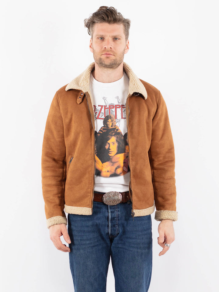 Vintage 00's Men Faux Sheepskin Jacket in BrownZ1559