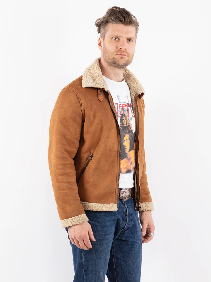 Vintage 00's Men Faux Sheepskin Jacket in BrownZ1559