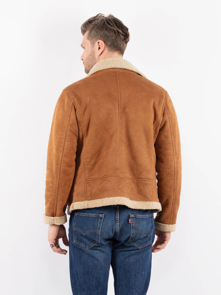 Vintage 00's Men Faux Sheepskin Jacket in BrownZ1559