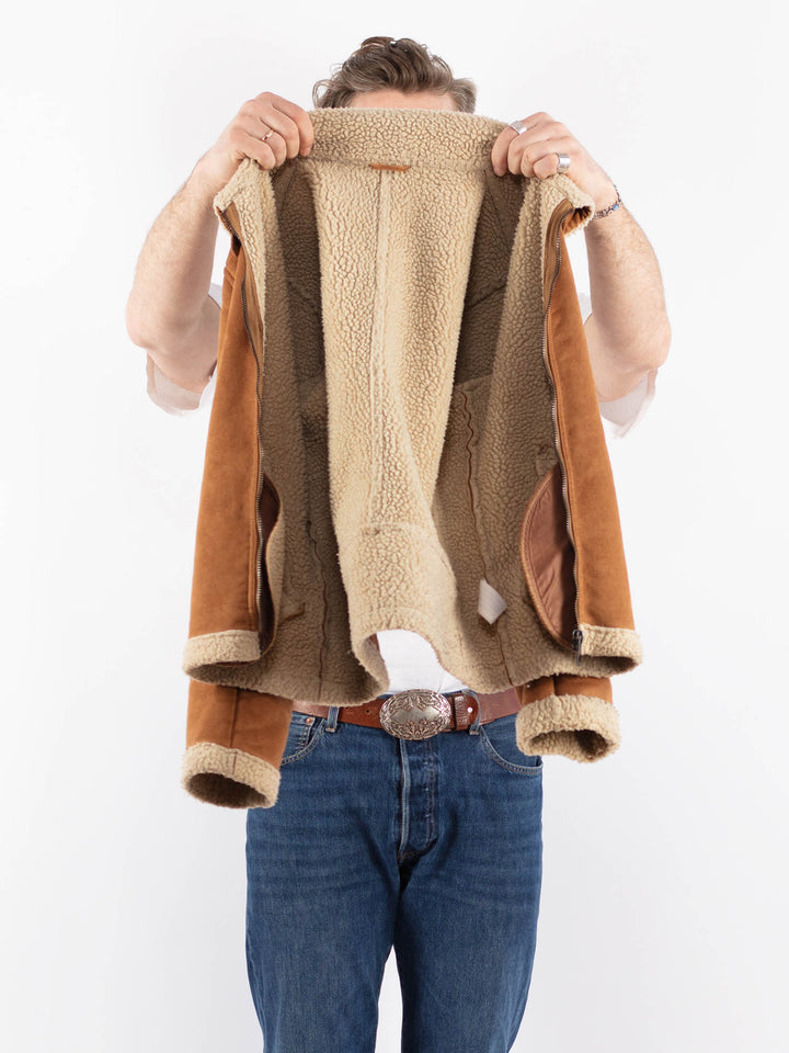 Vintage 00's Men Faux Sheepskin Jacket in BrownZ1559
