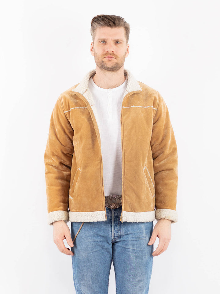 Vintage 90's Men Faux Sheepskin Jacket in BeigeZ1452