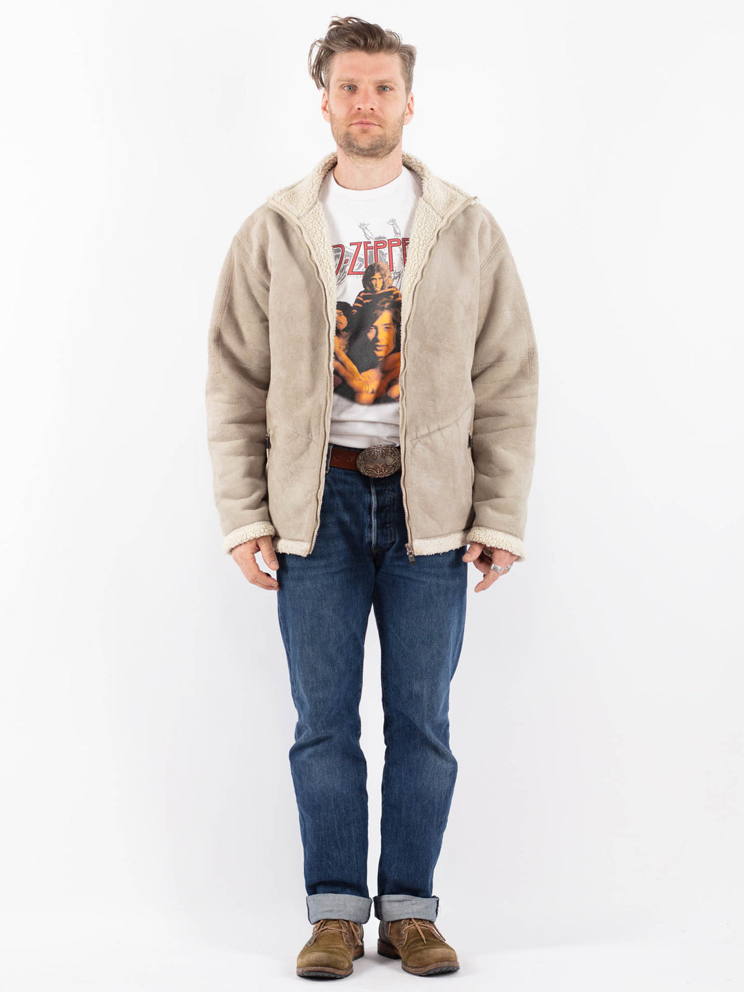 Vintage 00's Men Faux Sheepskin Jacket in GrayZ1560