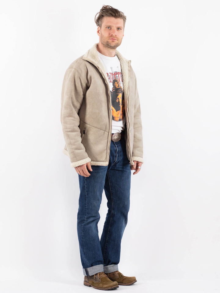 Vintage 00's Men Faux Sheepskin Jacket in GrayZ1560