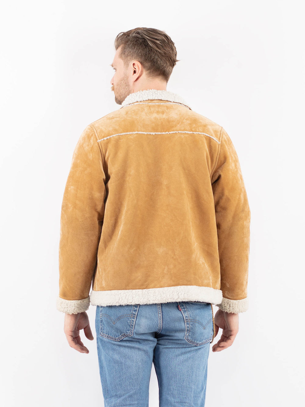 Vintage 90's Men Faux Sheepskin Jacket in BeigeZ1452