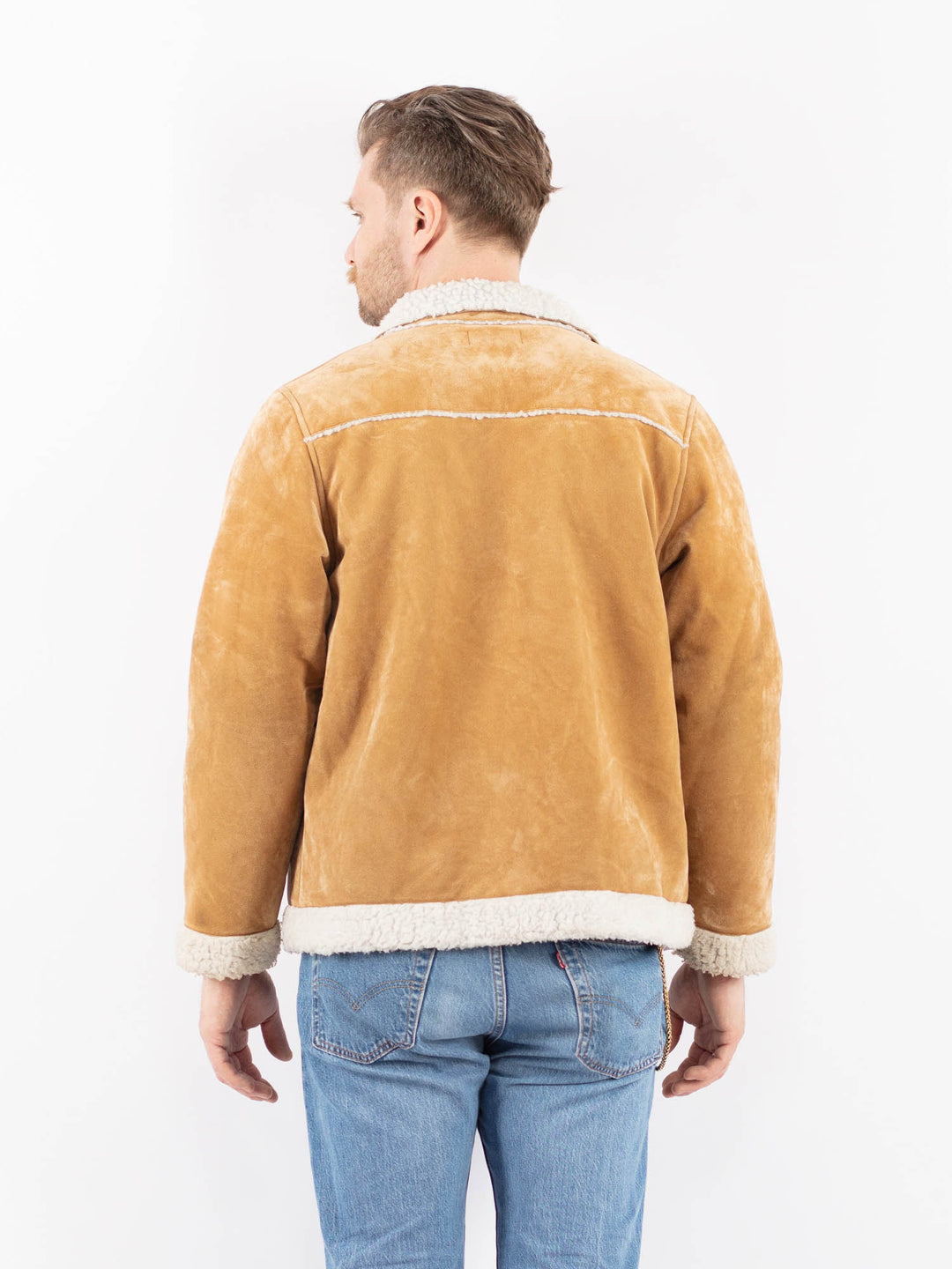 Vintage 90's Men Faux Sheepskin Jacket in BeigeZ1452