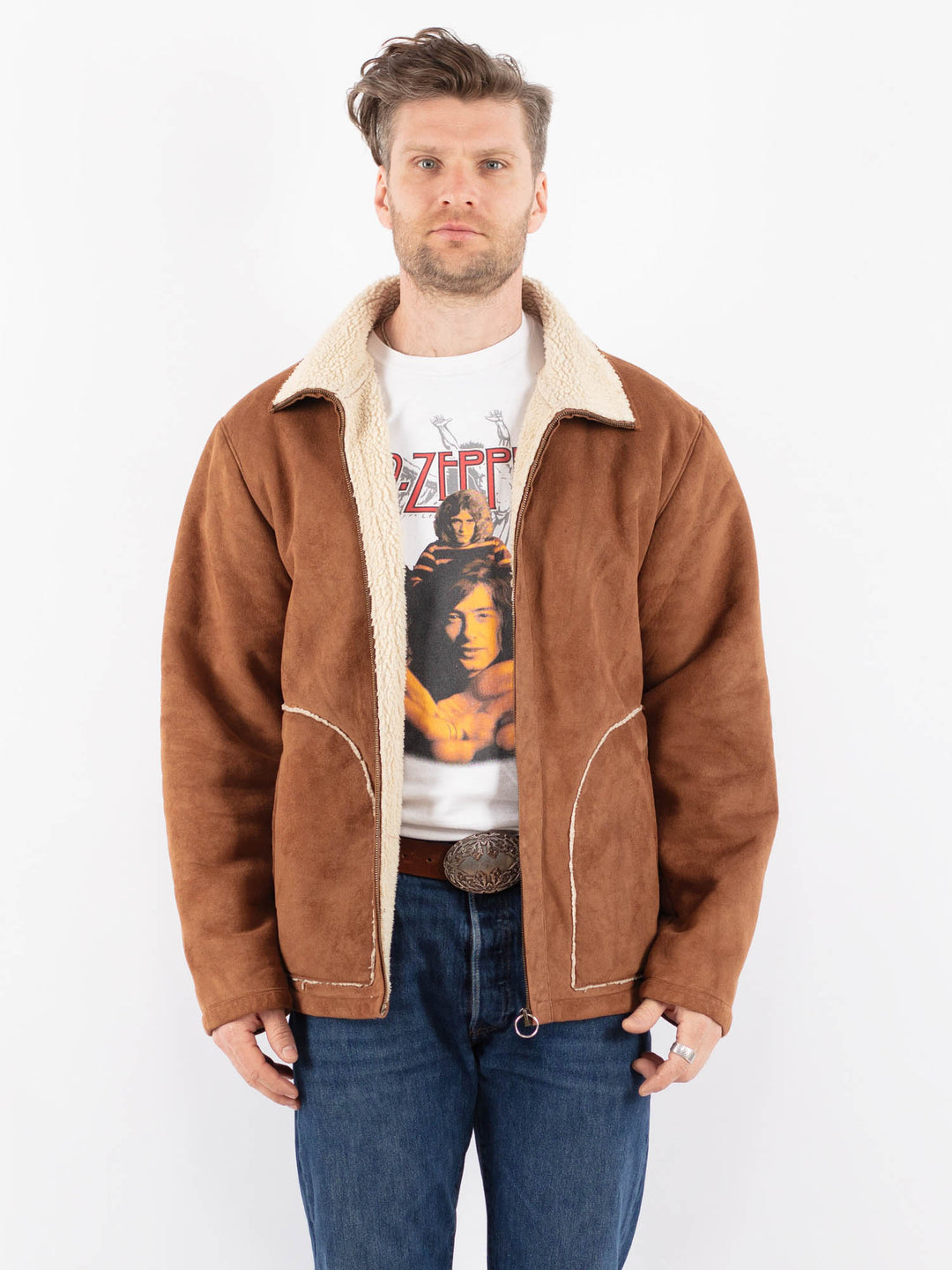 Vintage 90's Men Faux Sheepskin in BrownZ1562