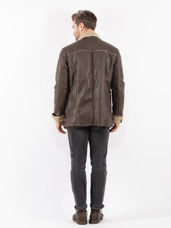 Vintage Men Faux Sheepskin Jacket in Brown
