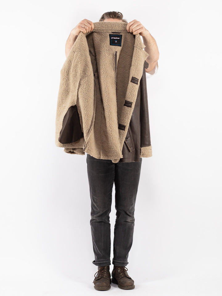 Vintage Men Faux Sheepskin Jacket in Brown