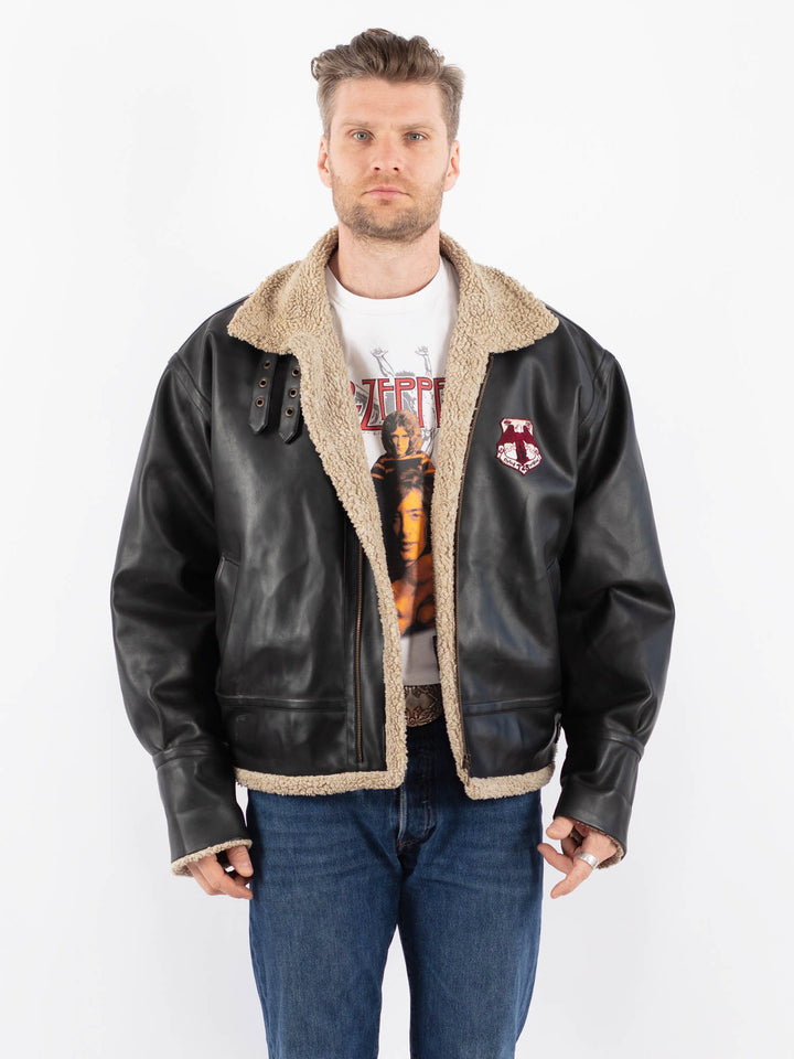 Vintage 90's Men Faux Sheepskin Jacket in BlackZ1583